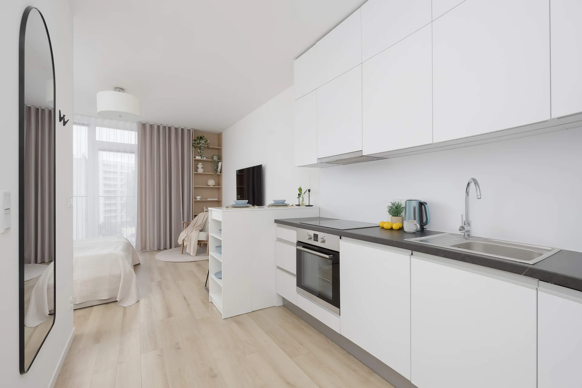 Contemporary kitchen with sleek white design