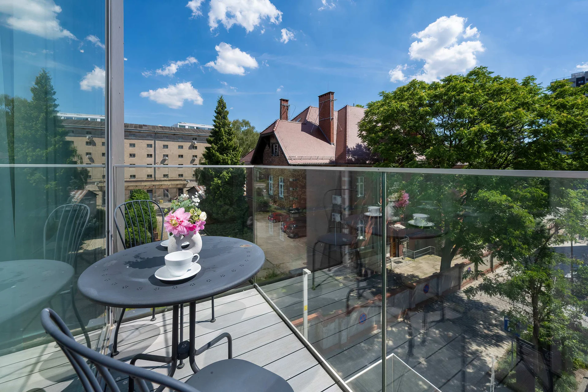 The balcony's peaceful ambiance is ideal for unwinding.