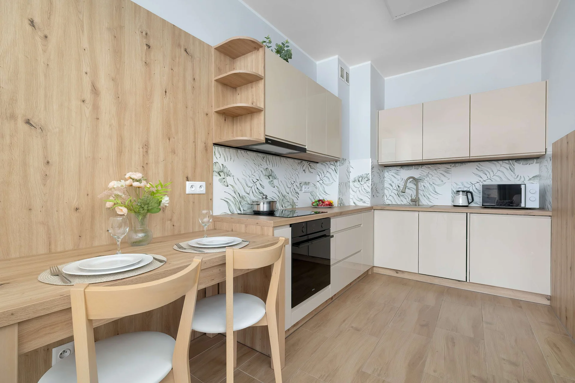 The fully equipped kitchenette includes everything you need for a home-cooked meal.