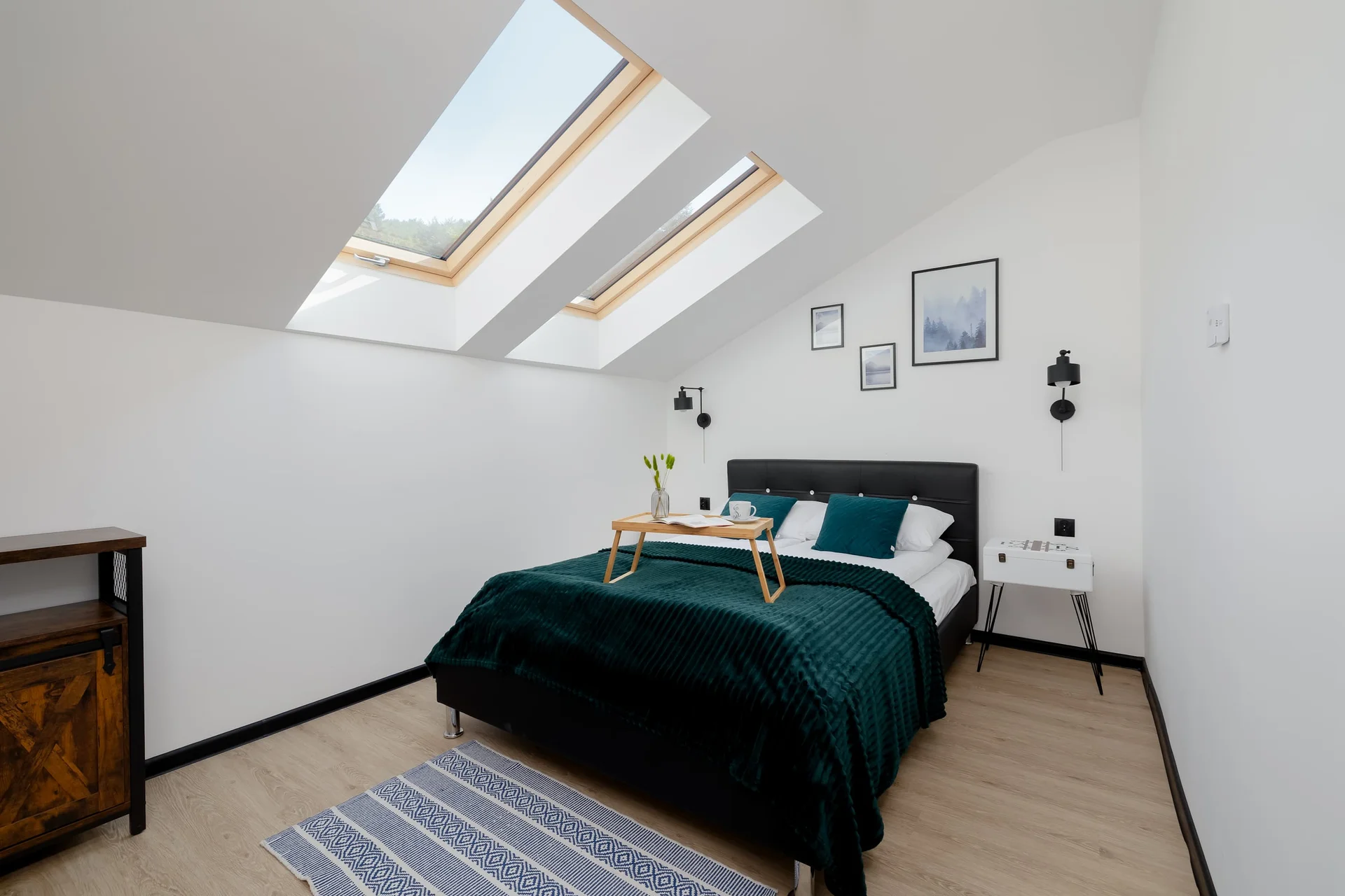 The bedroom's elegant decor creates a serene and restful environment.