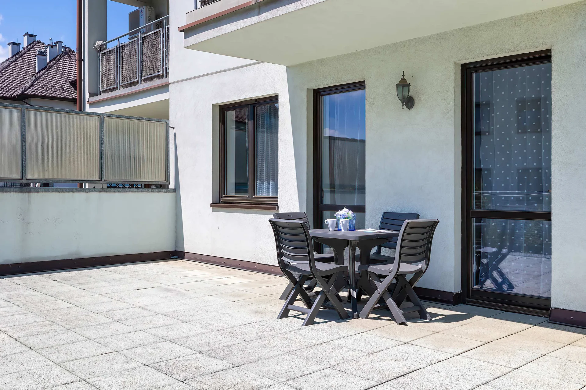 The terrace provides a perfect spot for enjoying the fresh air.