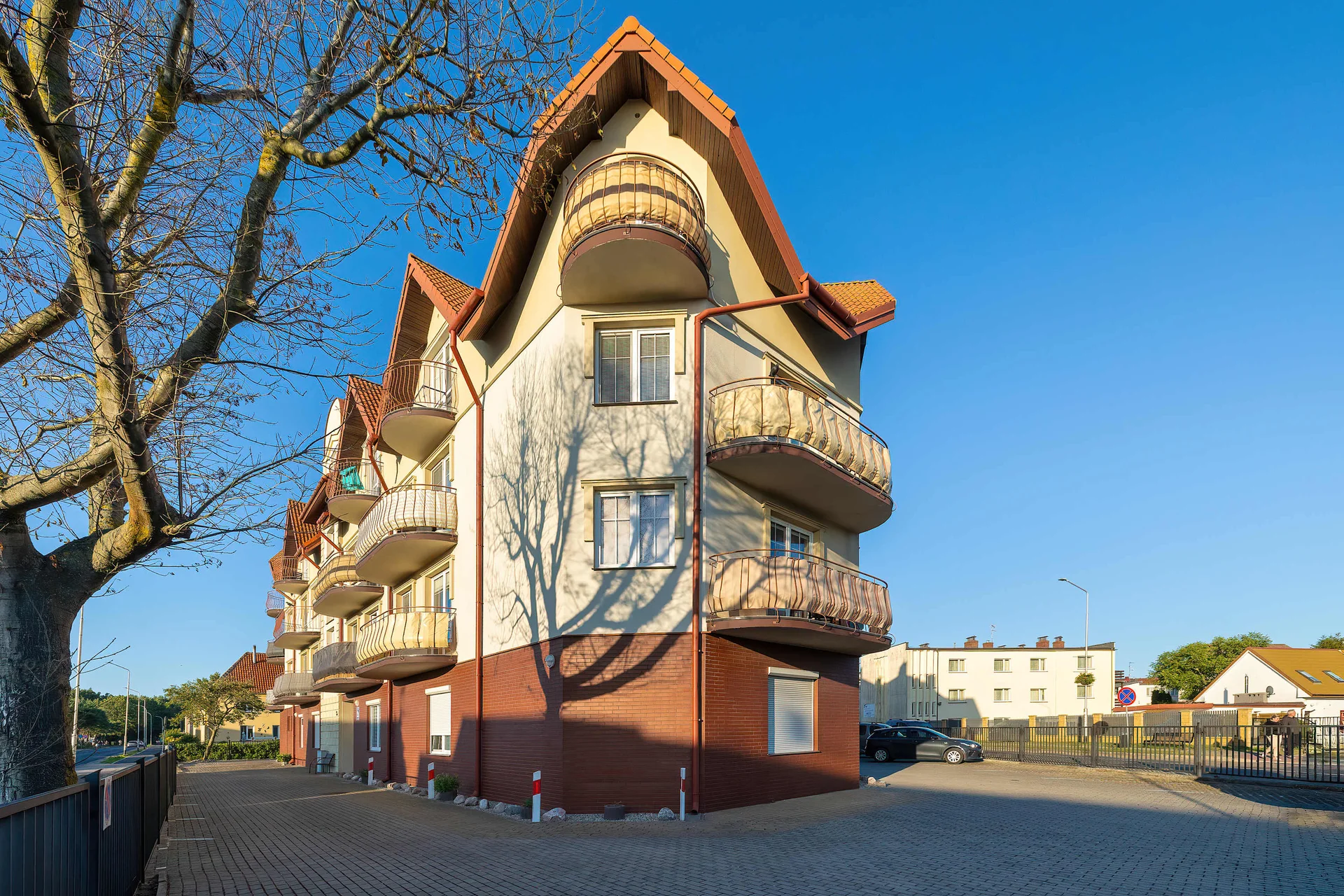 Exterior view of the building where the studio apartment is located.