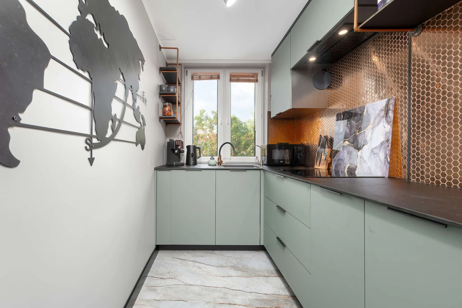 The kitchen's modern appliances make meal preparation easy.