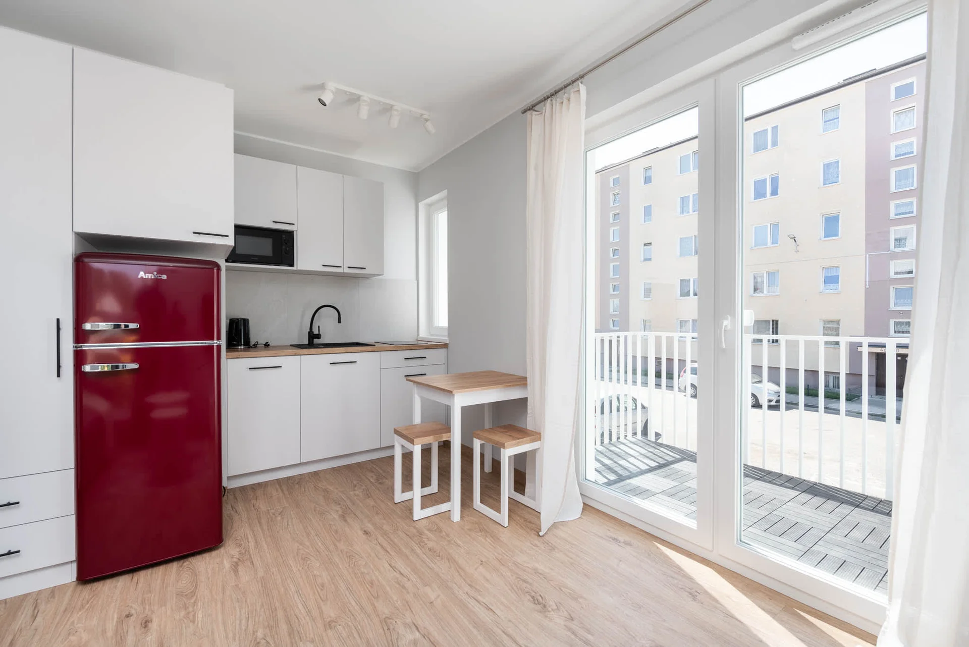 The fully equipped kitchenette includes everything you need for a home-cooked meal.