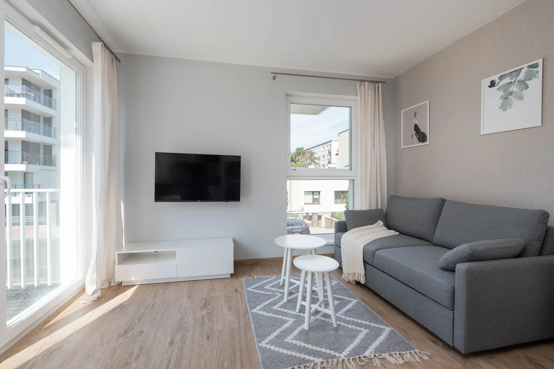 Enjoy your favorite shows on the flat-screen television in the elegant living area.