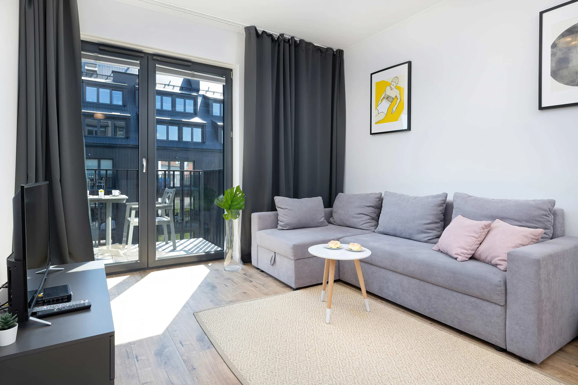 Living room with double sofa bed.