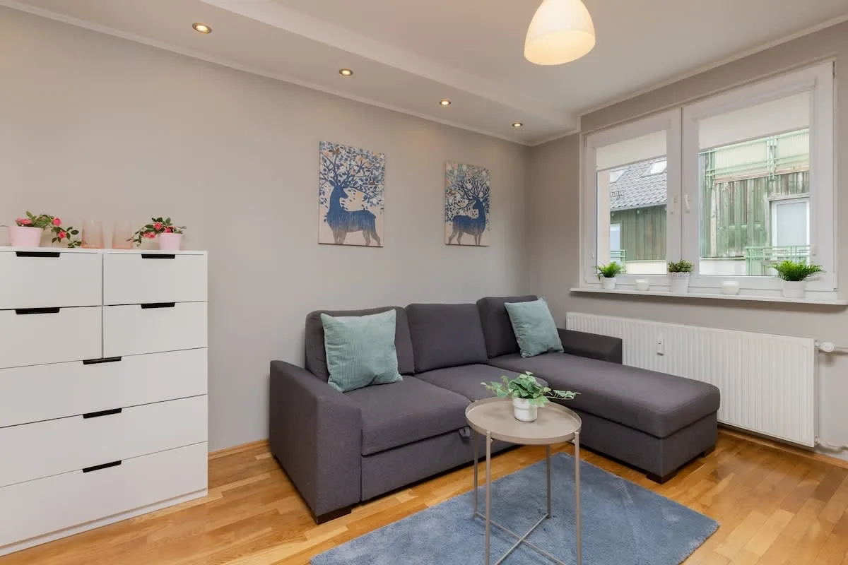 Living room with a comfortable sofa and TV.
