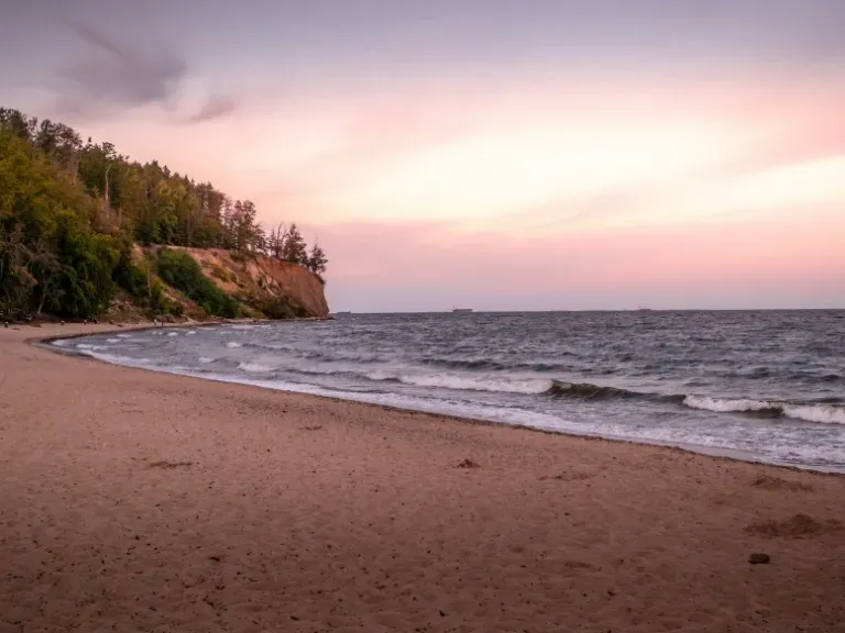 Orłowo o zachodzie słońca, plaża, wybrzeże, Gdynia