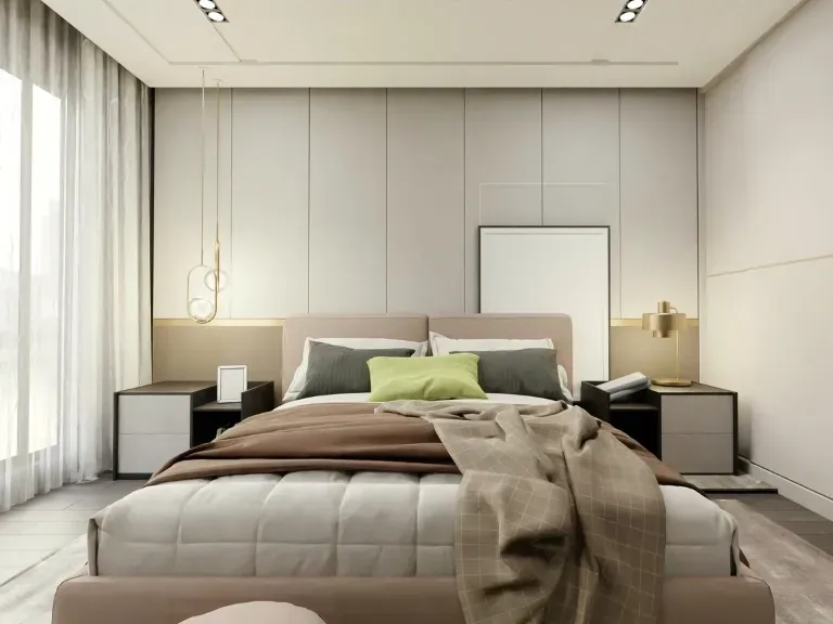 Wnętrze apartamentu, łóżko z pościelą